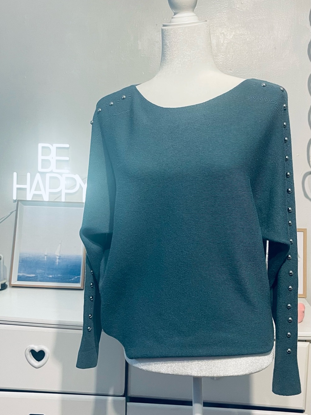 Milano women’s casual Teal Pearl-Trim Long Sleeve Top size S - Picture 6 of 13